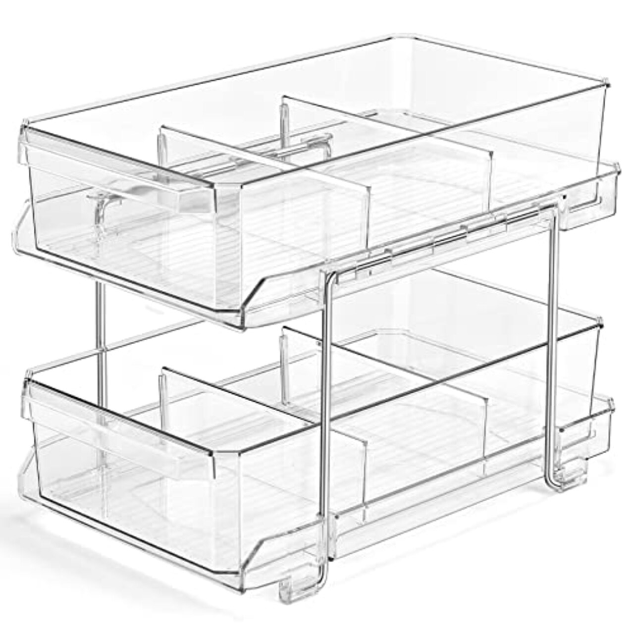 2 Tier Clear Organizer with Dividers for Cabinet / Counter, MultiUse  Slide-Out Storage Container - Kitchen, Pantry, Medicine Cabinet Storage  Bins - Bathroom, Vanity Makeup, Under Sink Organizing Tray